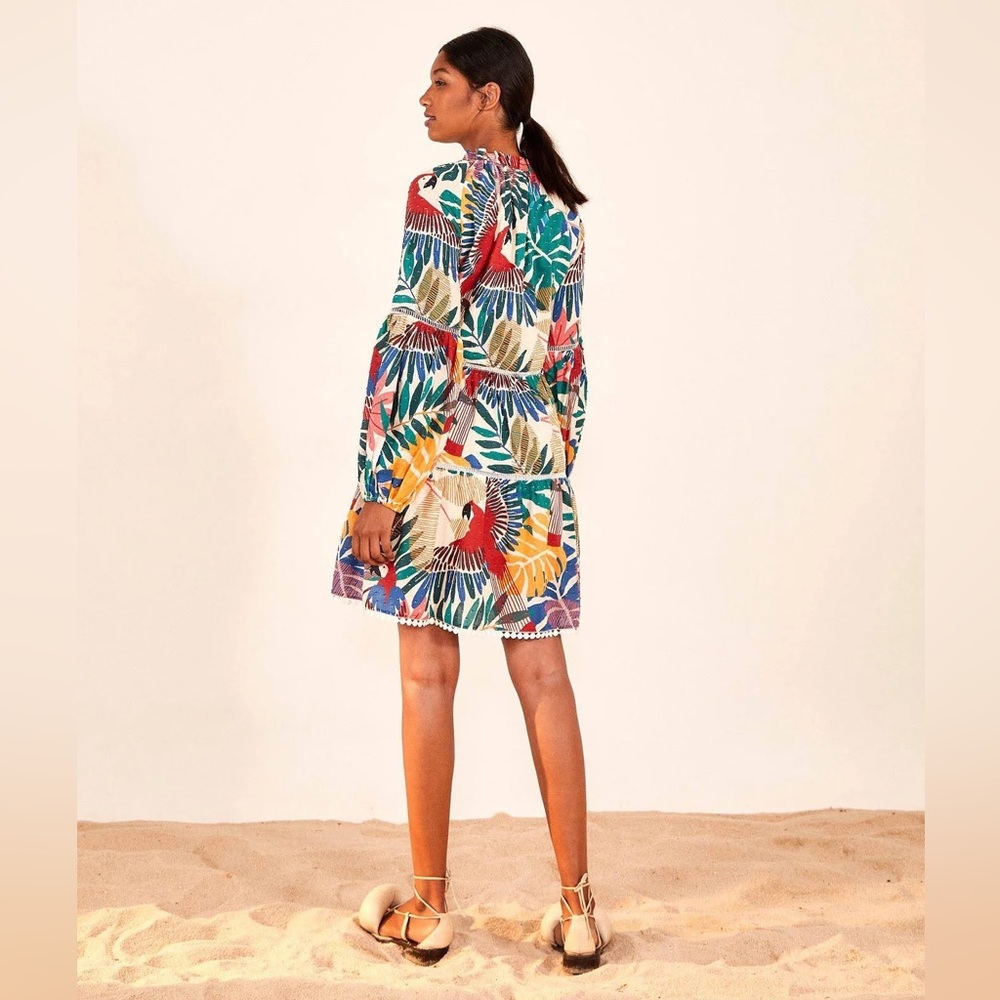 NWOT Farm Rio White Macaw Mini Dress Large